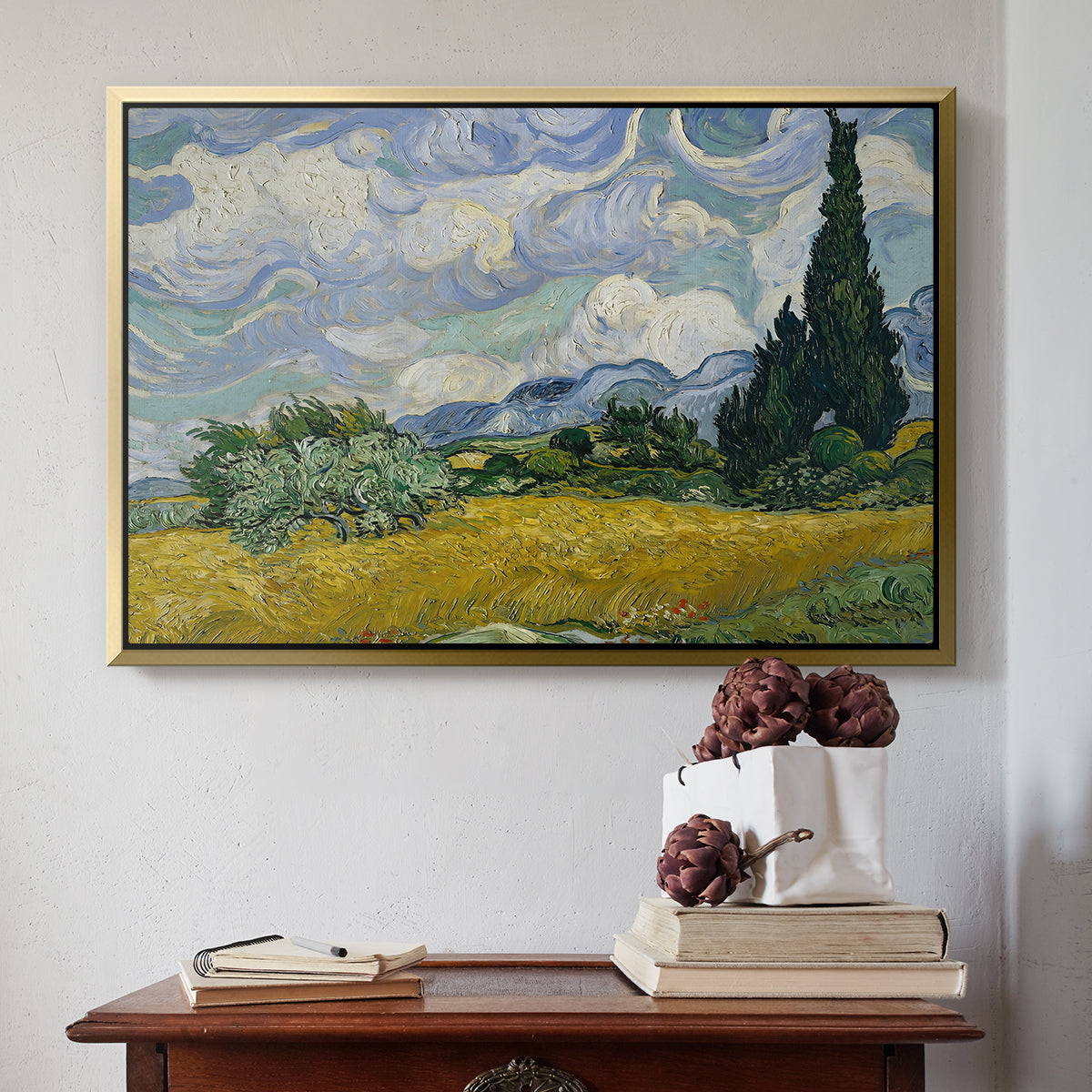 Wheat Field with Cypresses, 1889 - Floater Framed Canvas Print