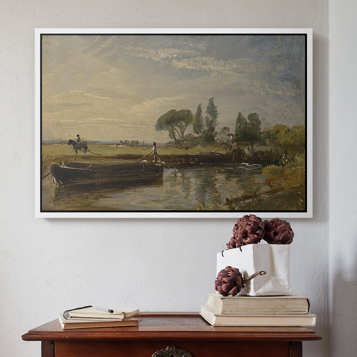 Barge below Flatford Lock, c. 1810 - Floater Framed Canvas Print
