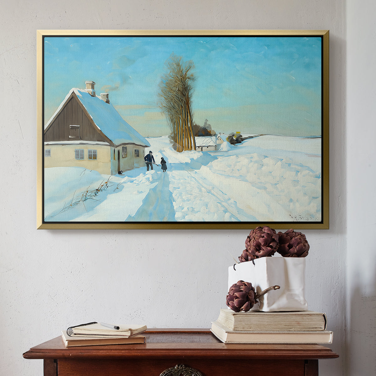 Shoveling Snow on a Beautiful Winter Day, c. 1898 - Floater Framed Canvas Print