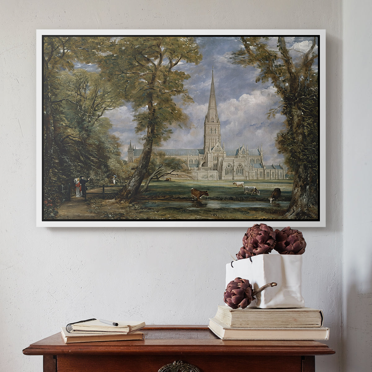 Salisbury Cathedral from the Bishop's Grounds, c. 1825 - Floater Framed Canvas Print
