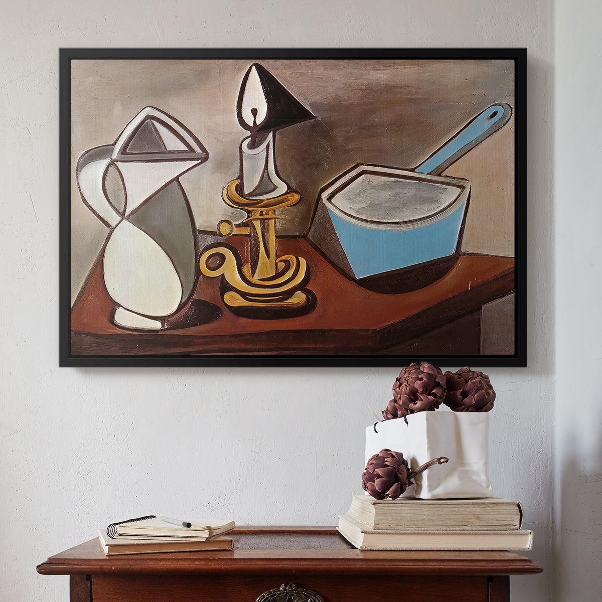 Jug, Candle, and Enamel Pan, 1950 - Floater Framed Canvas Print