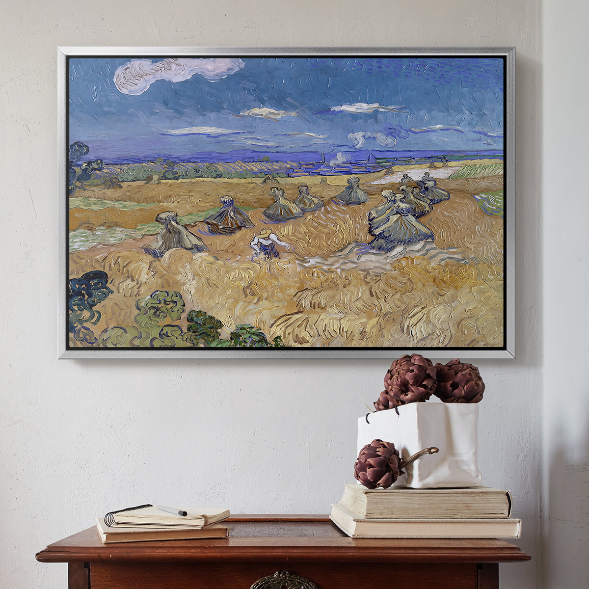 Wheat Field with Reaper, Auvers, 1888 - Floater Framed Canvas Print