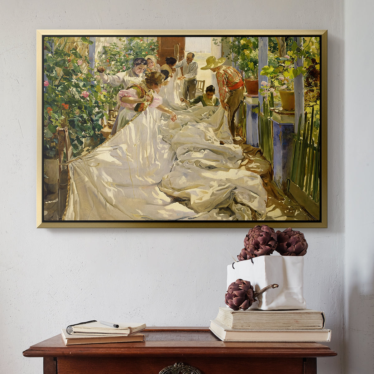 Sewing the Sail, 1896 - Floater Framed Canvas Print
