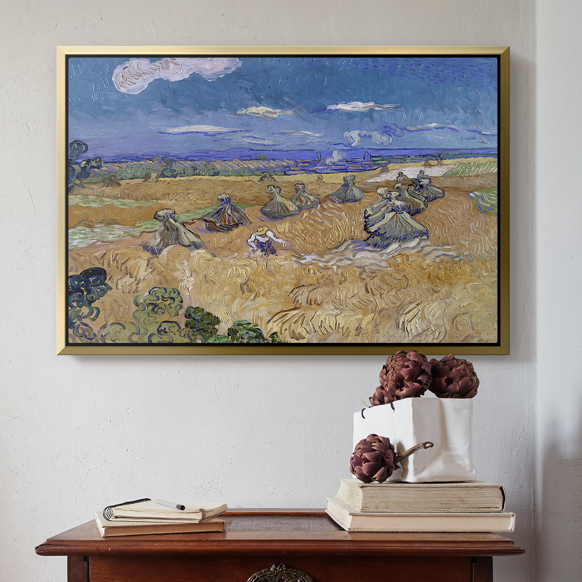 Wheat Field with Reaper, Auvers, 1888 - Floater Framed Canvas Print