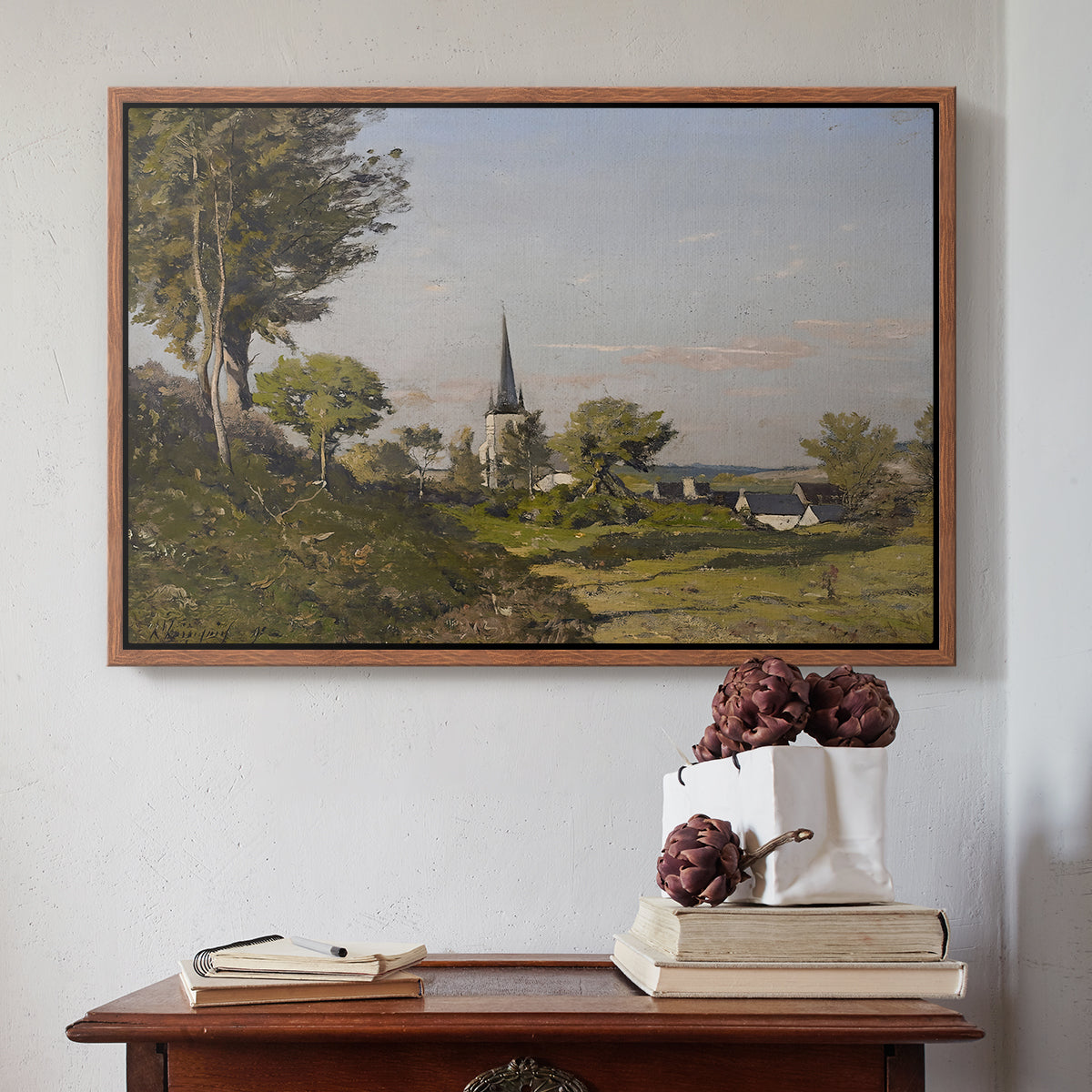 Village Landscape with Church, 1891 - Floater Framed Canvas Print