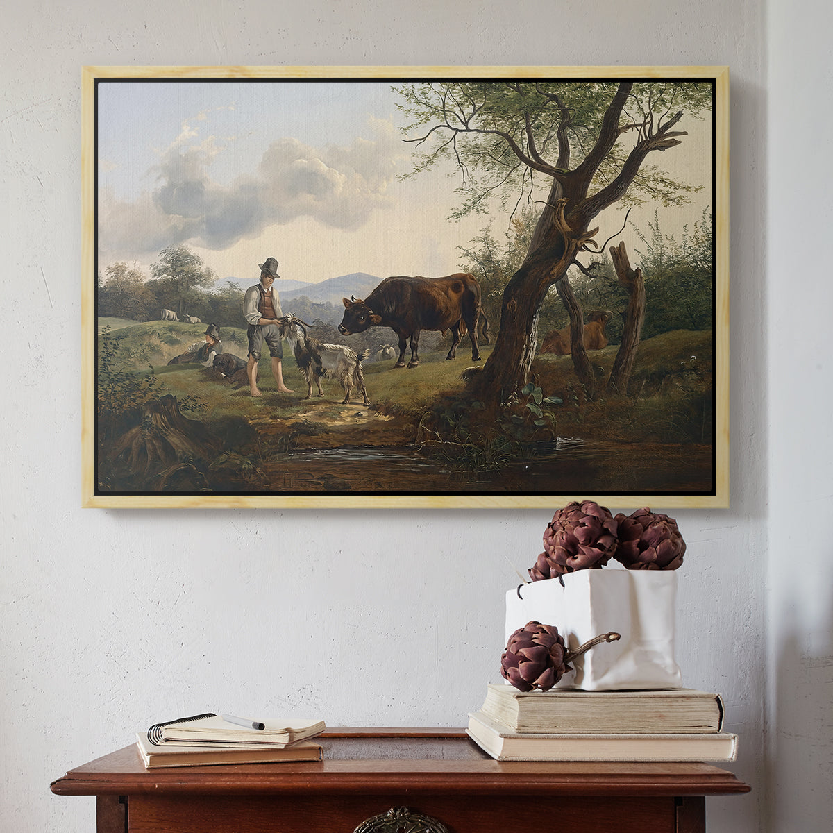 Shepherd with Billy Goat, c. 1830 - Floater Framed Canvas Print
