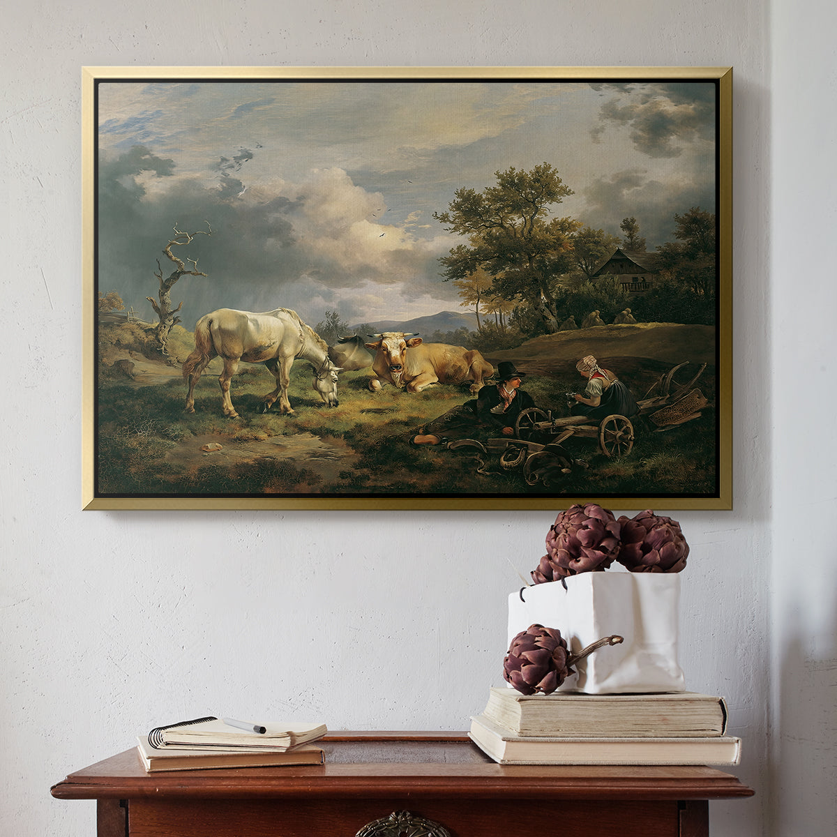 Young Peasant Couple Resting in the Field, 1829 - Floater Framed Canvas Print