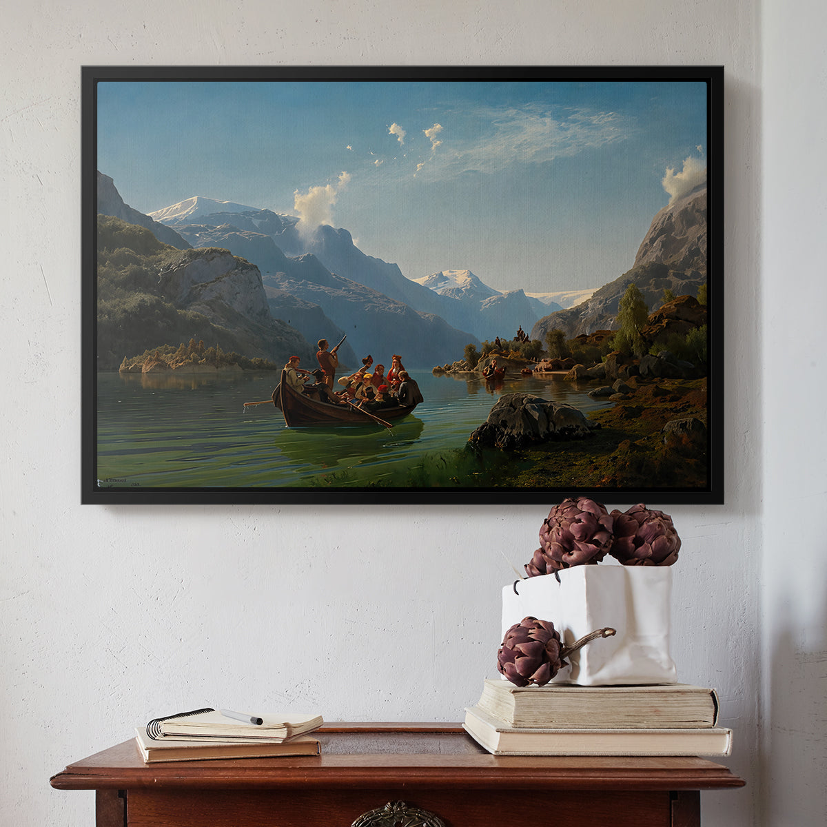 Bridal Procession on the Hardangerfjord, 1848 - Floater Framed Canvas Print