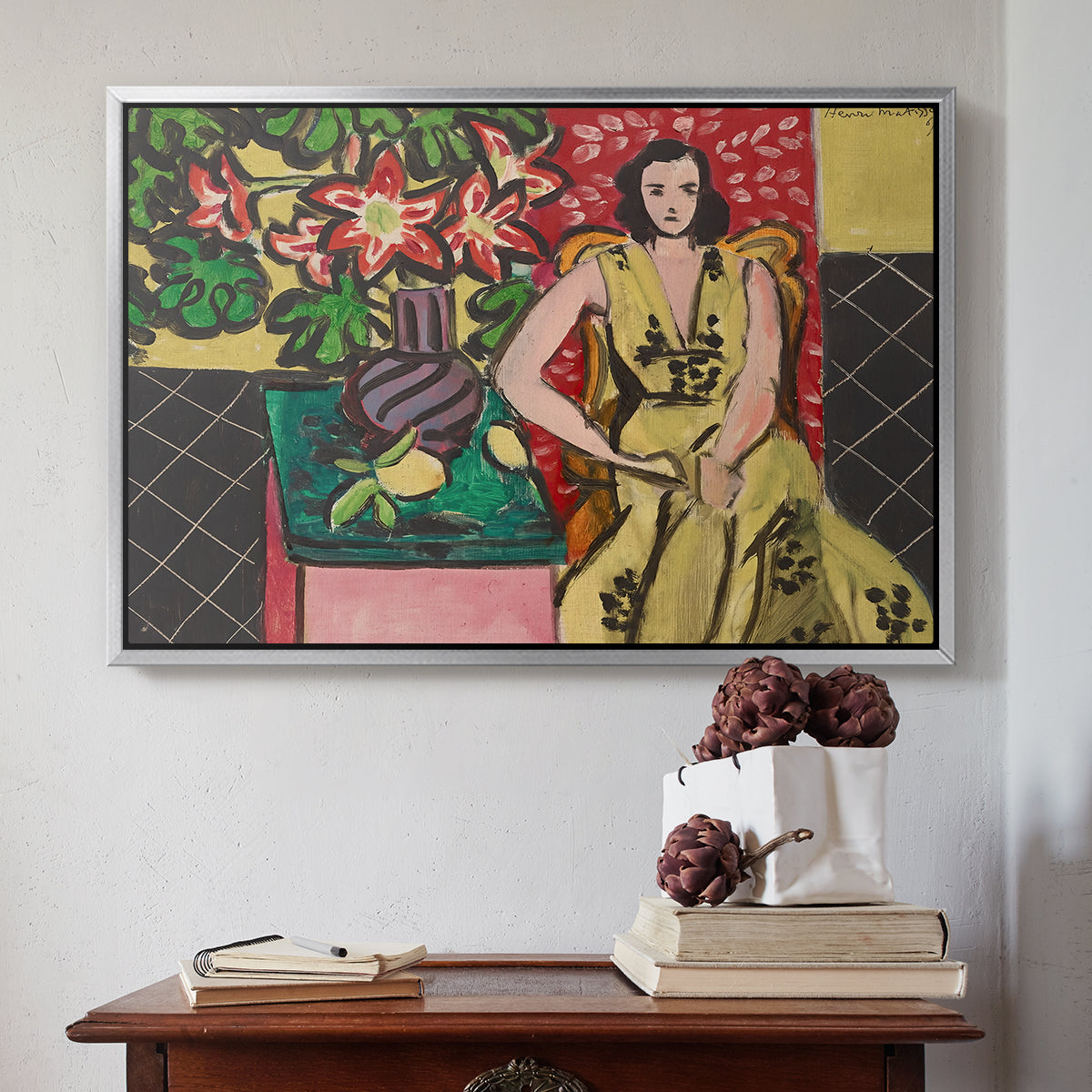 Seated Woman with a Vase of Amaryllis, 1941 - Floater Framed Canvas Print