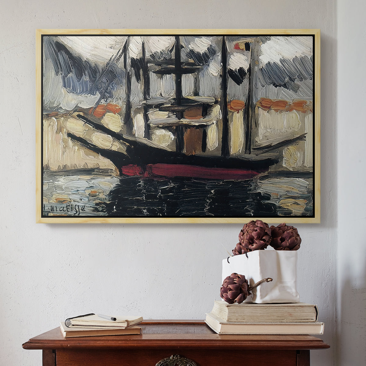 Two Boats Side by Side, Port of Marseilles, c. 1916 - Floater Framed Canvas Print