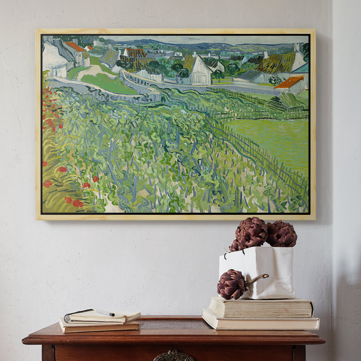 Vineyards at Auvers, 1890 - Floater Framed Canvas Print
