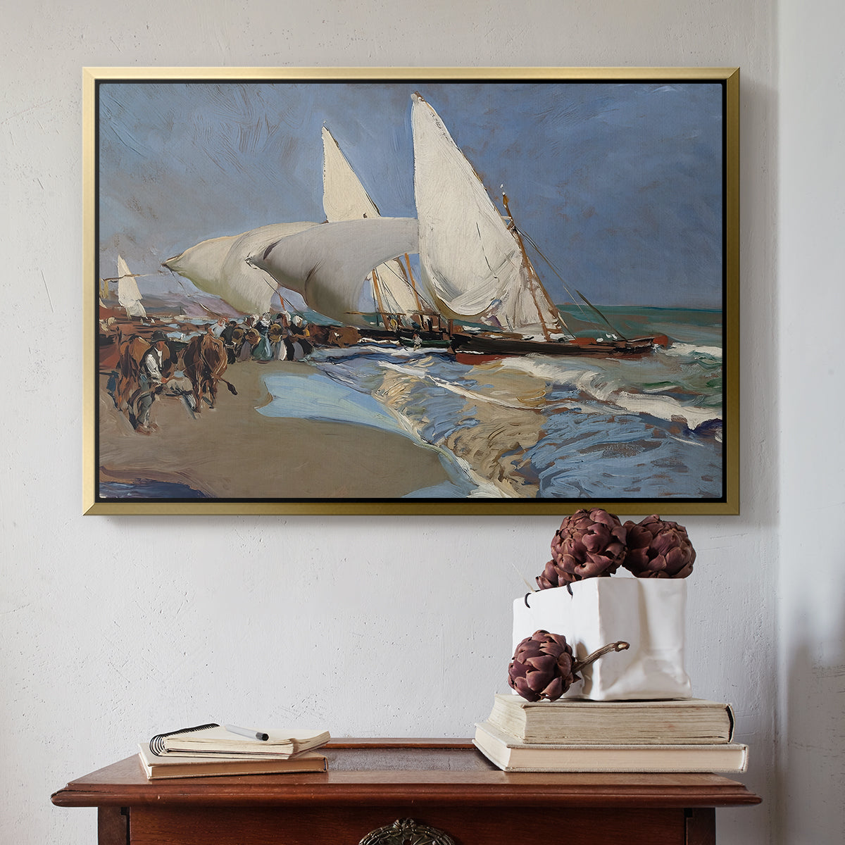 The Beach at Valencia, 1908 - Floater Framed Canvas Print