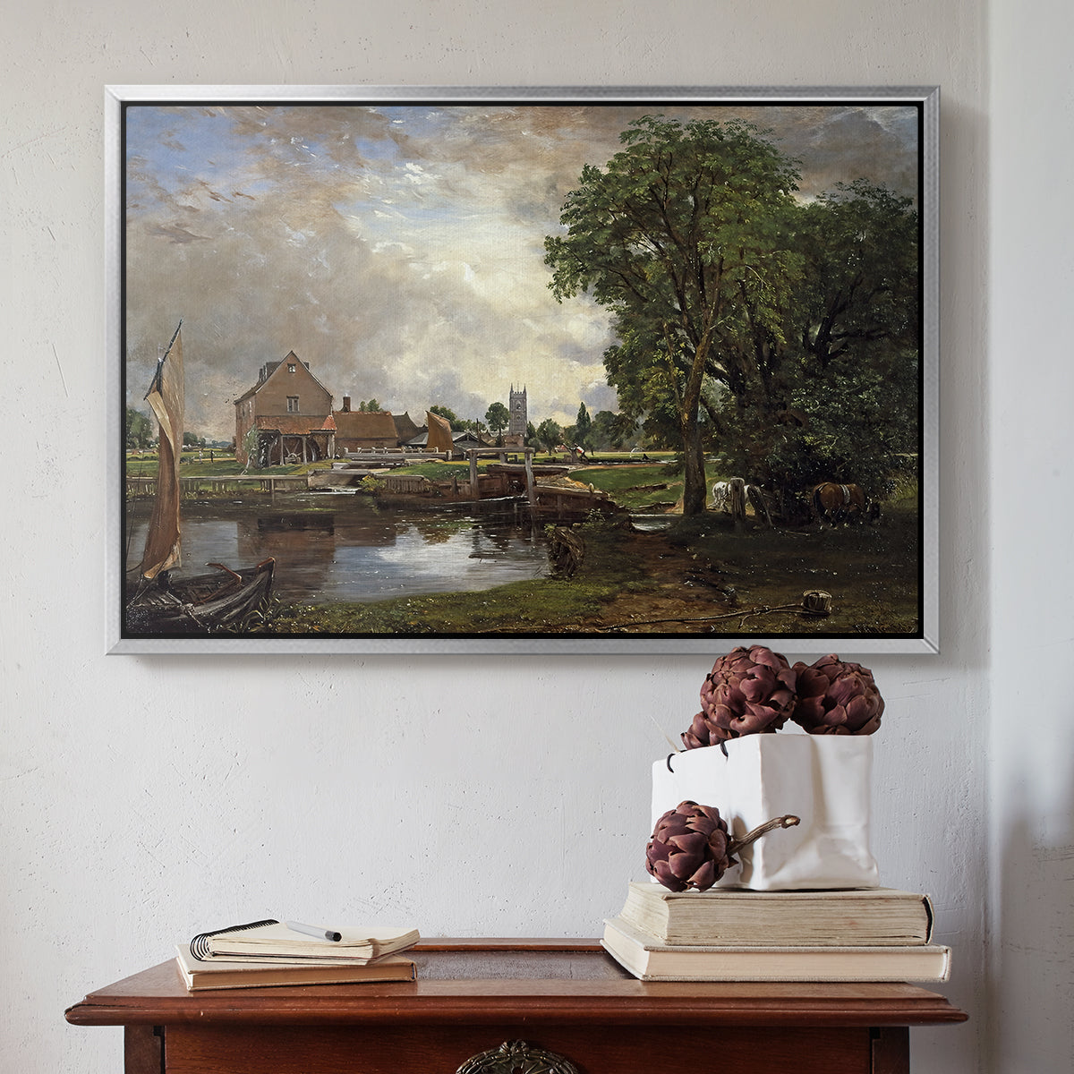 Dedham Lock and Mill, c. 1820 - Floater Framed Canvas Print
