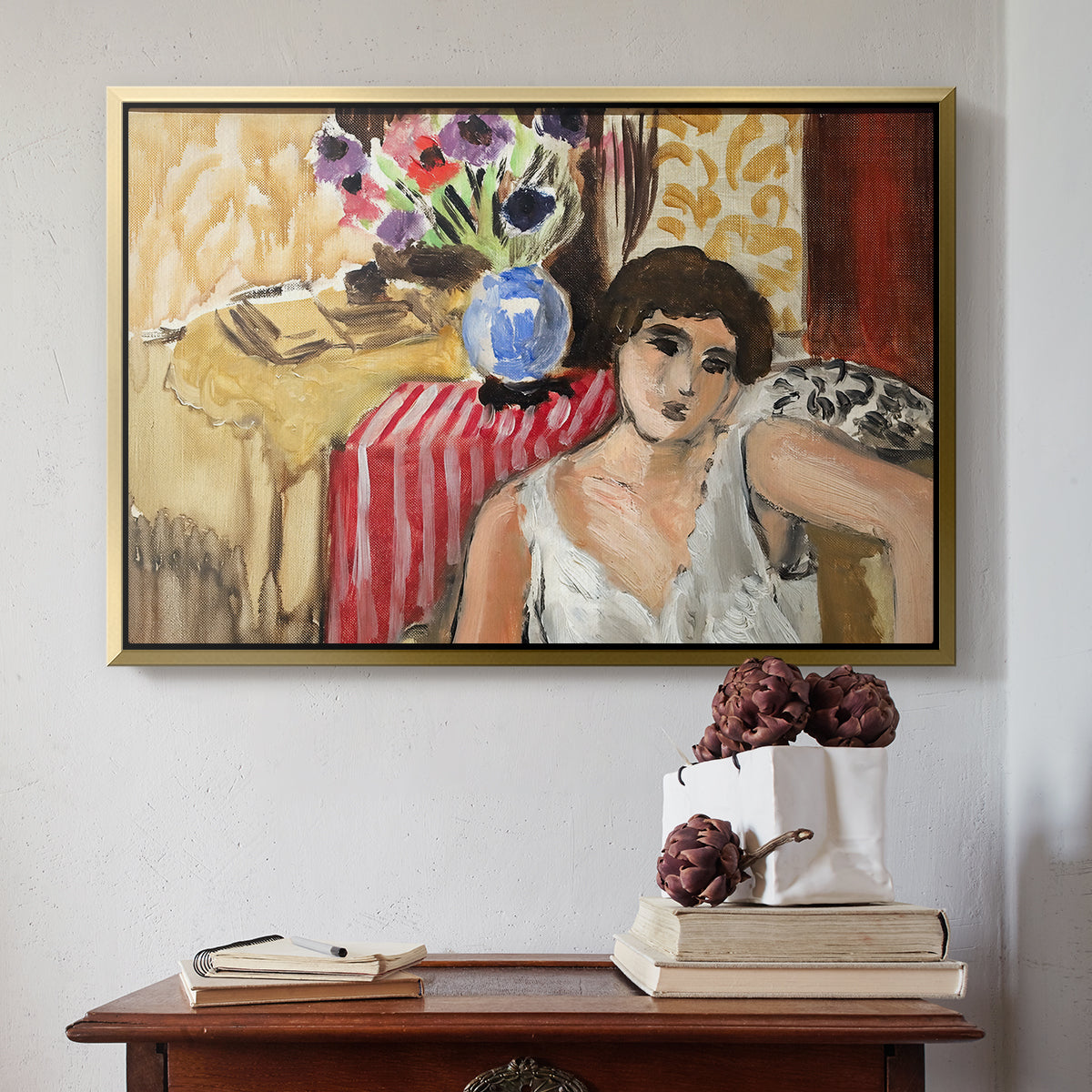 Woman Seated in an Armchair, c. 1920 - Floater Framed Canvas Print