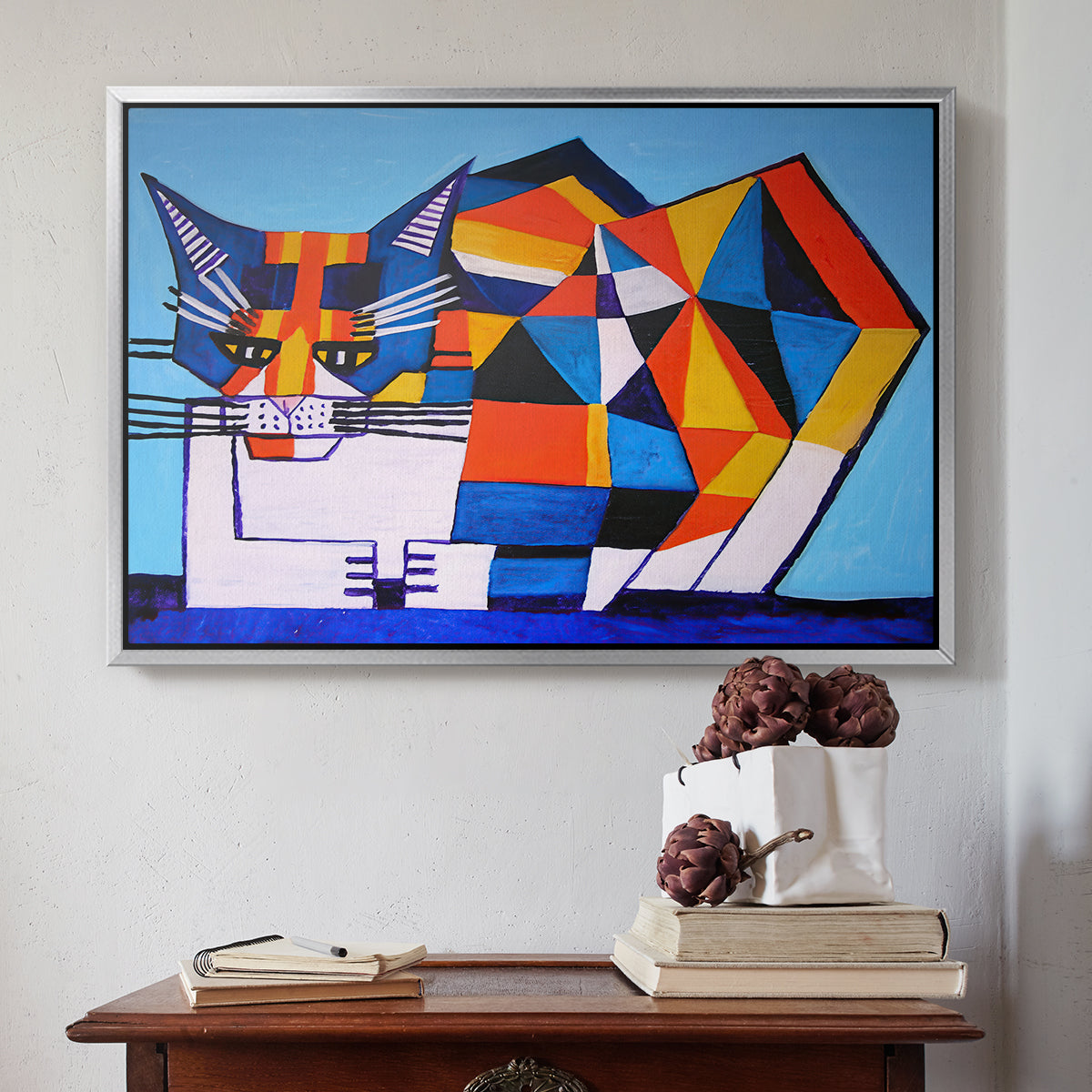 Cassie Thinking about Cubism - Floater Framed Canvas Print