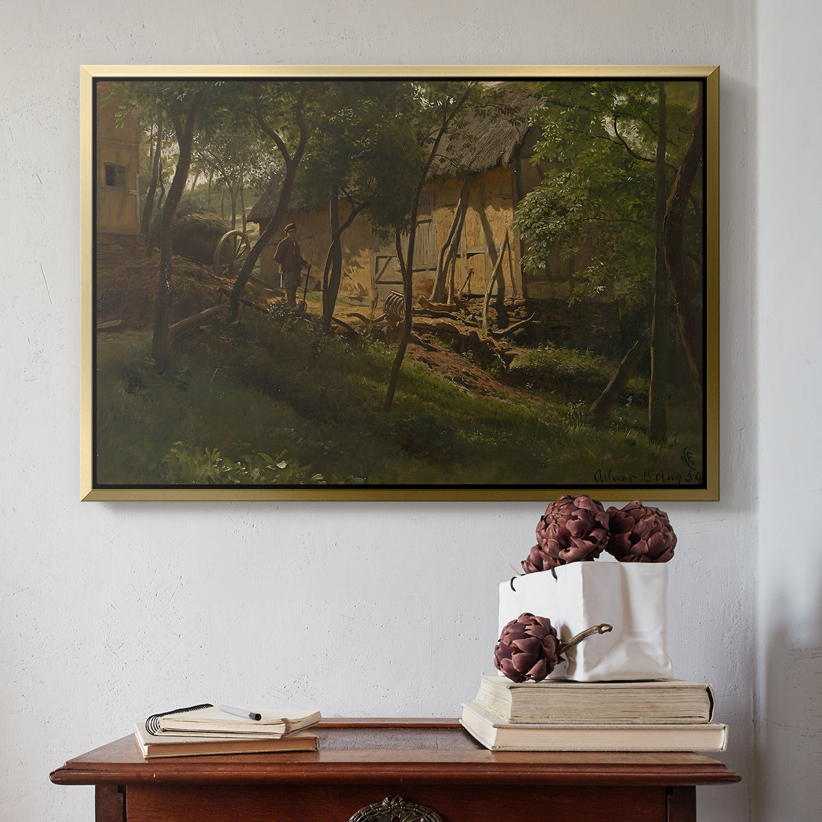 German Farm, 1859 - Floater Framed Canvas Print