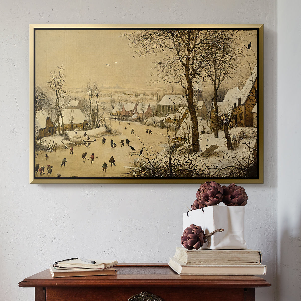 Winter Landscape with Skaters and Bird Trap, 1565 - Floater Framed Canvas Print