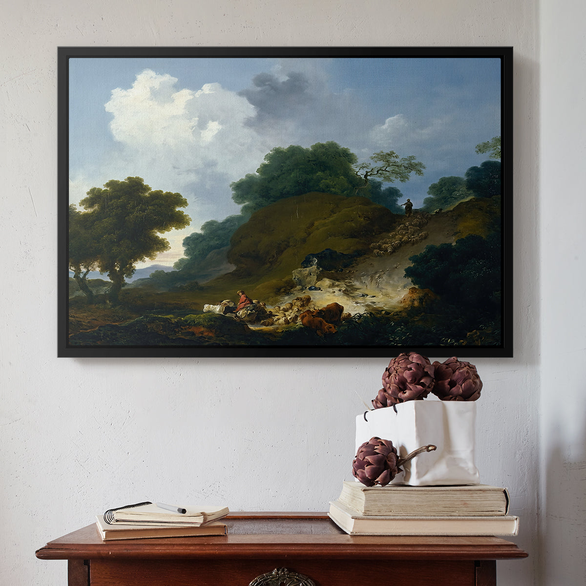 Landscape with Shepherds and Flock of Sheep, c. 1763-1765 - Floater Framed Canvas Print