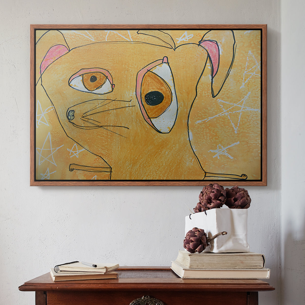 Cubist Dog with Stars (Student Art) - Floater Framed Canvas Print