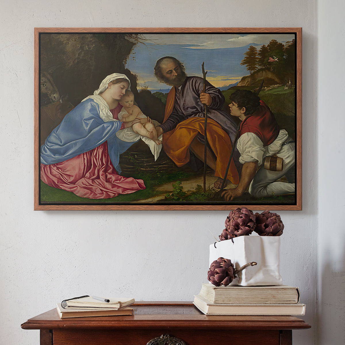 The Holy Family with a Shepherd, c. 1510 - Floater Framed Canvas Print