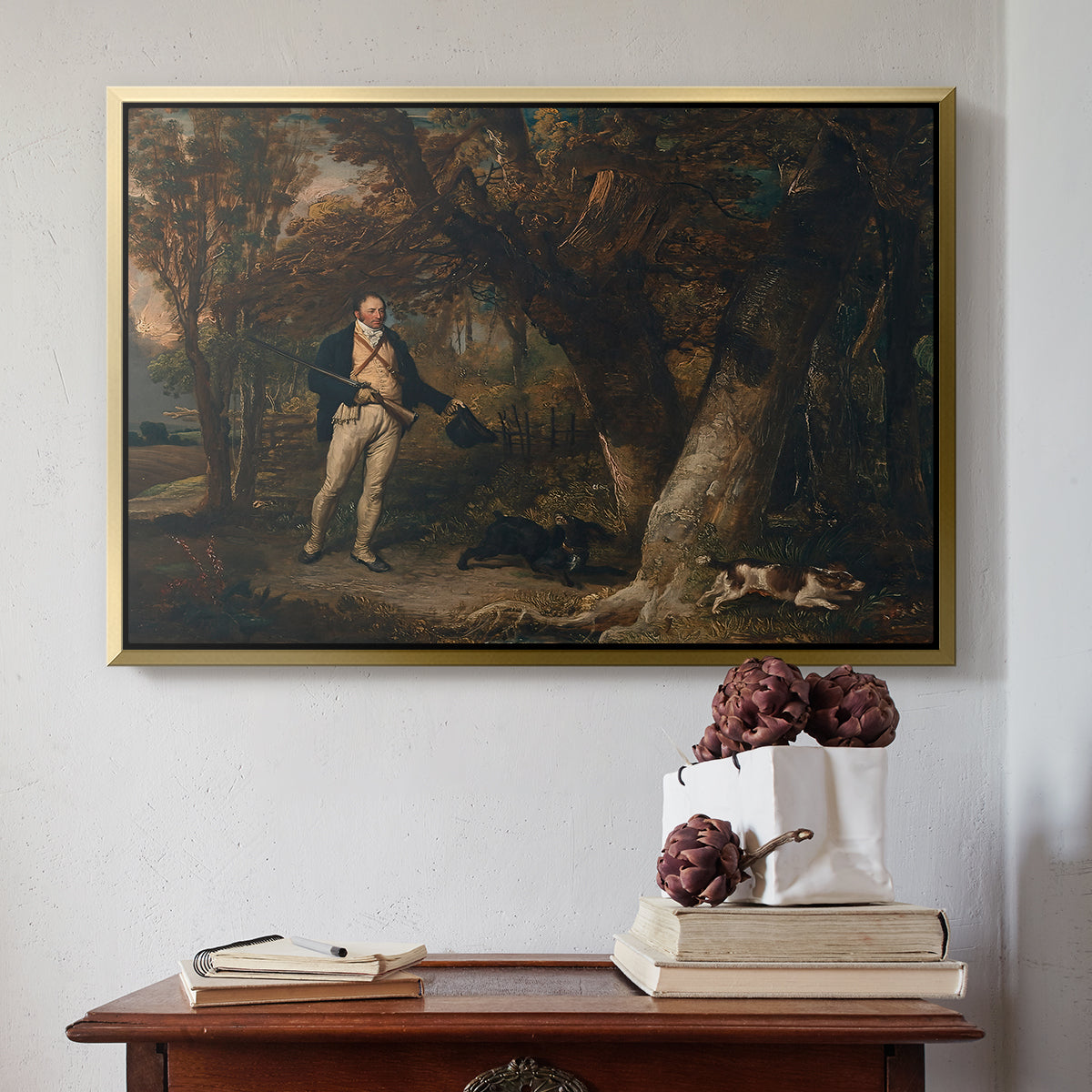 The Reverend Thomas Levett and Favourite Dogs, Cock-Shooting, 1811 - Floater Framed Canvas Print