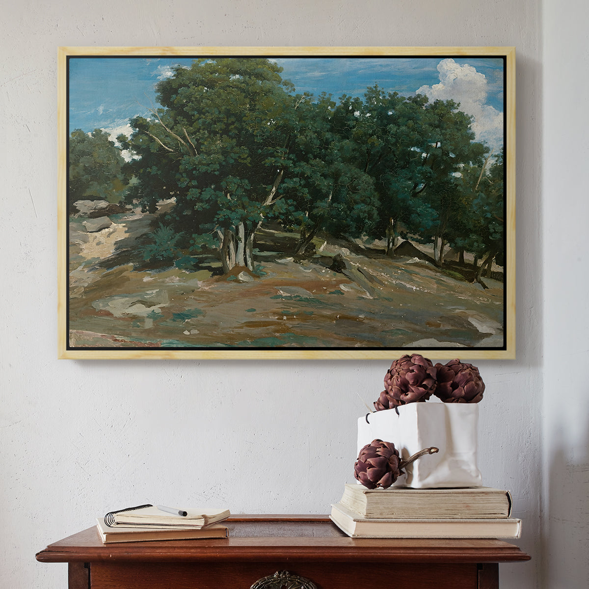 Fontainebleau: Oak Trees at Bas-Bréau, c. 1830-1835 - Floater Framed Canvas Print