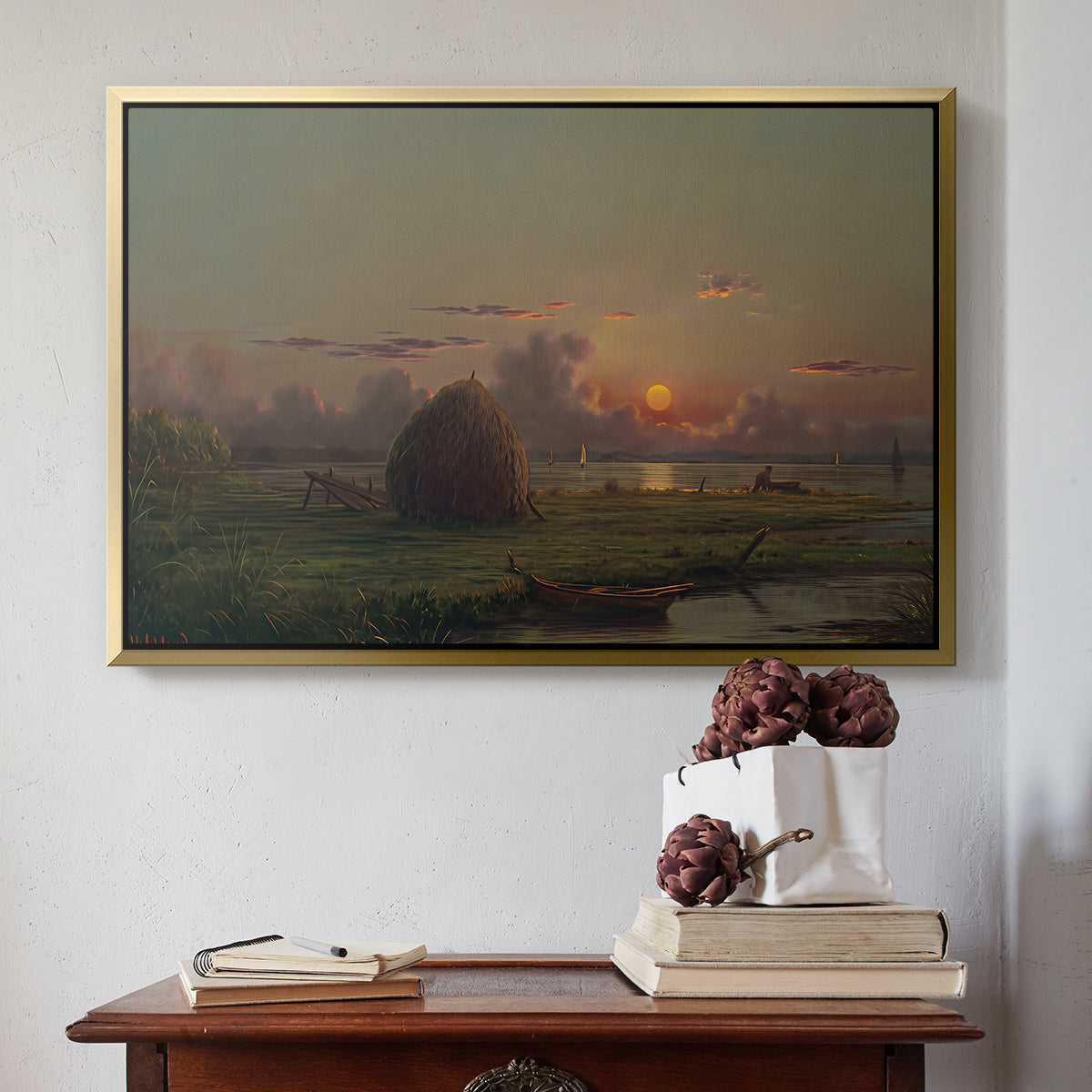 Haystack at Sunset, 1880 - Floater Framed Canvas Print