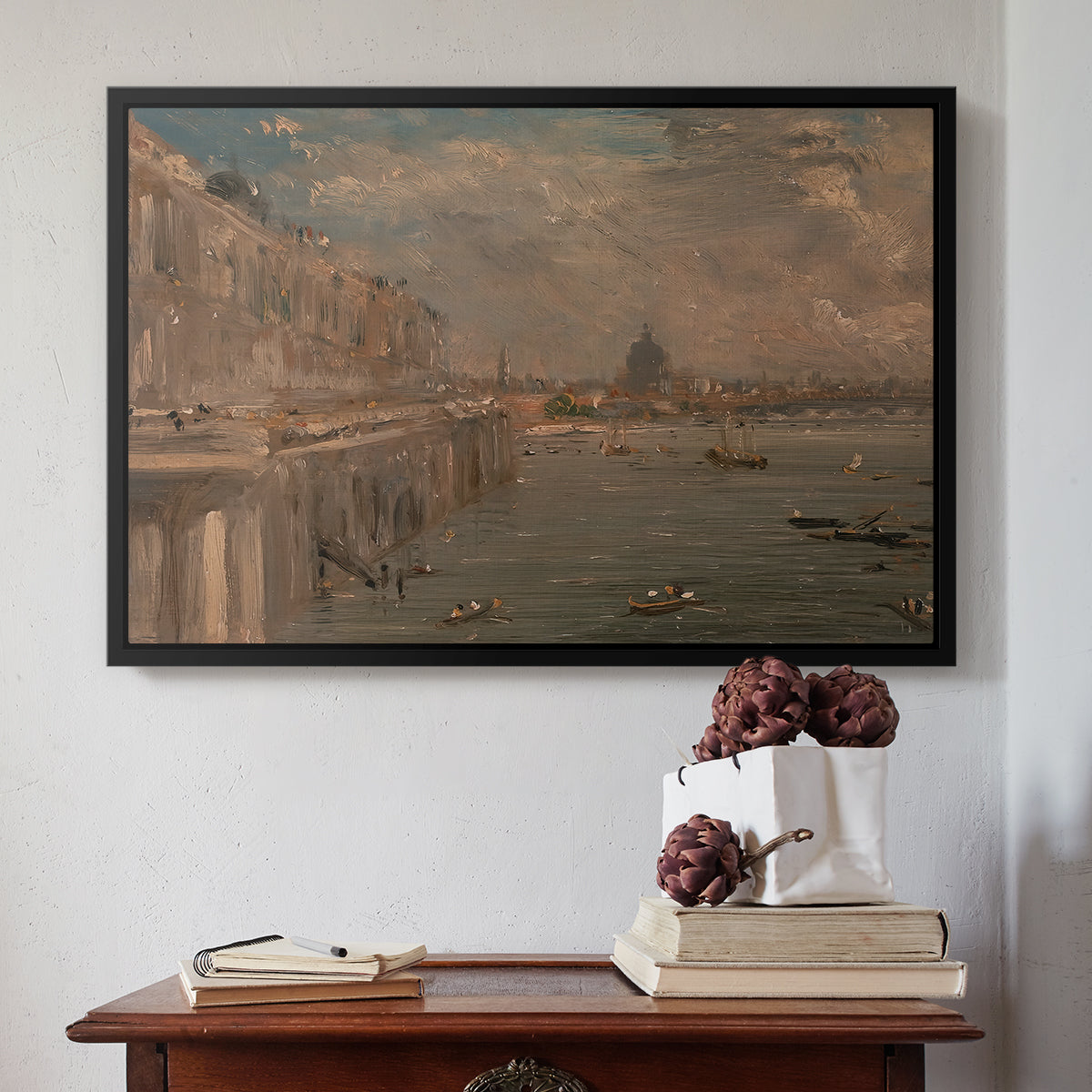 Somerset House Terrace from Waterloo Bridge, c. 1819 - Floater Framed Canvas Print