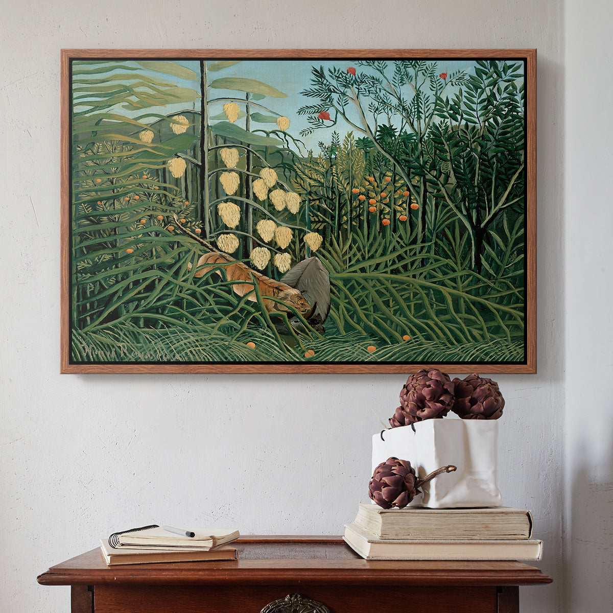 Fight Between a Tiger and a Buffalo, 1908 - Floater Framed Canvas Print