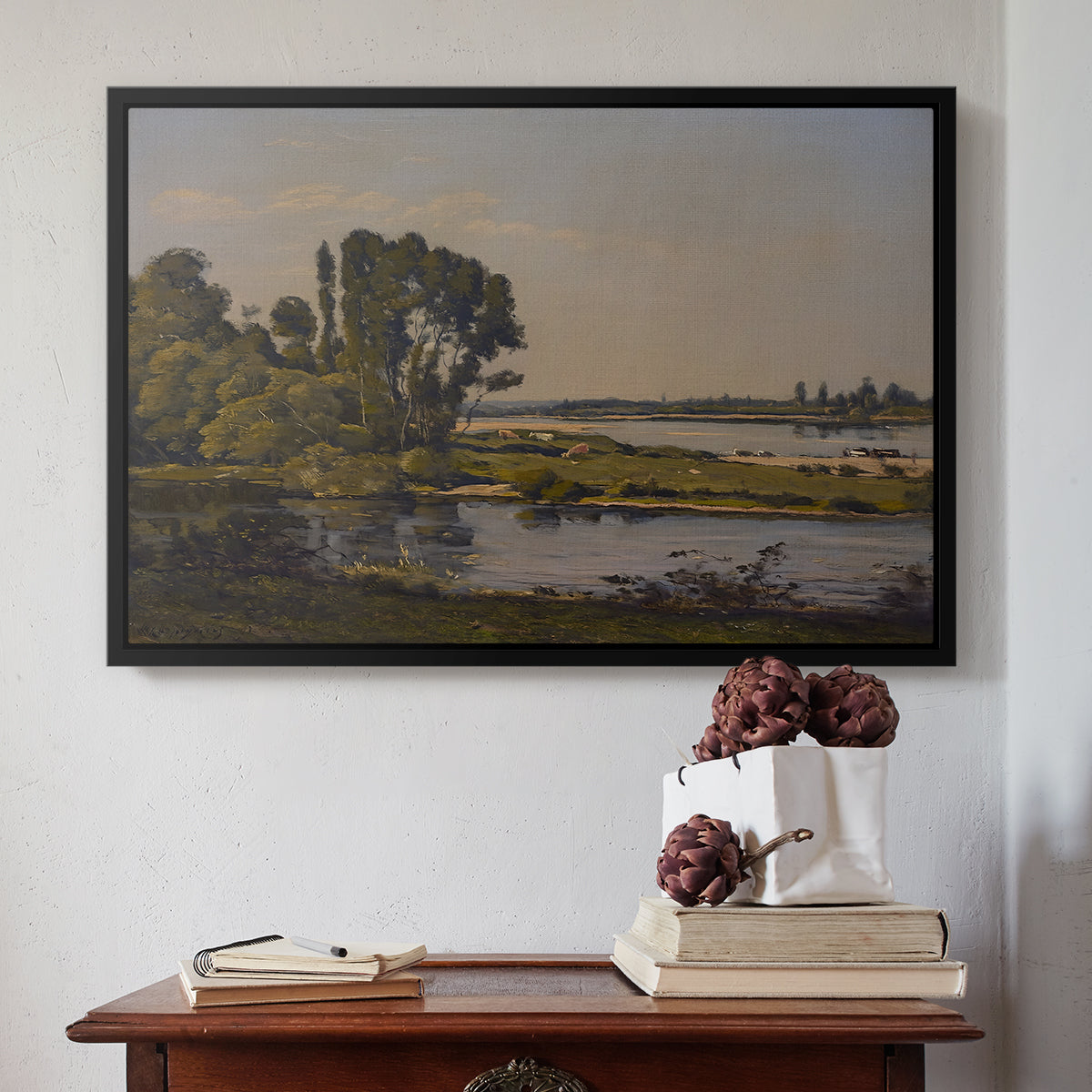 Landscape with a River, 1892 - Floater Framed Canvas Print