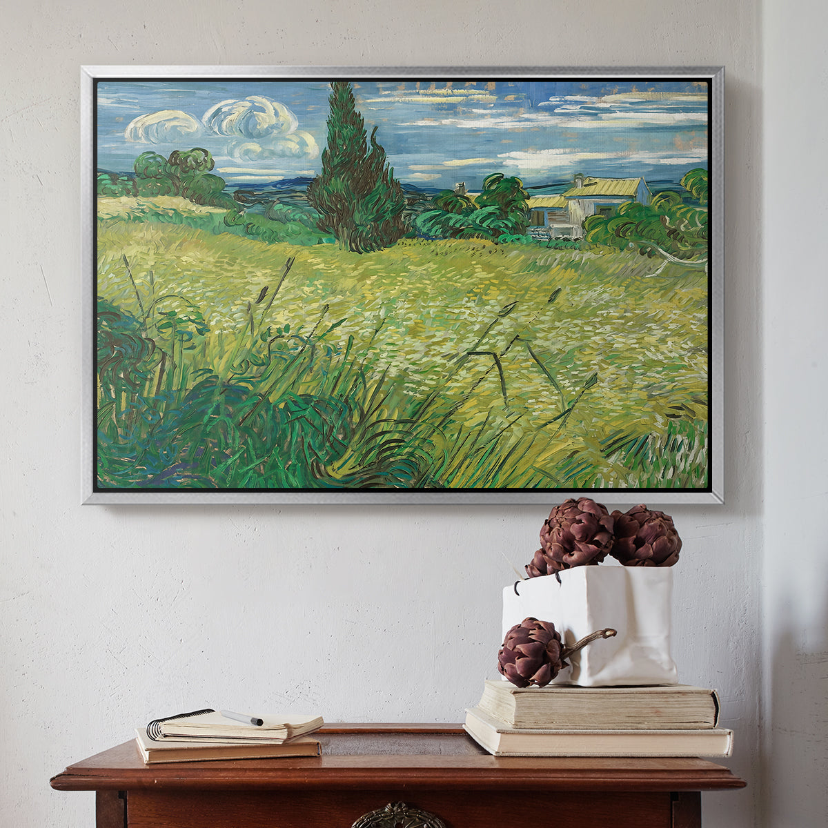 Green Wheat Field with Cypress, 1889 - Floater Framed Canvas Print