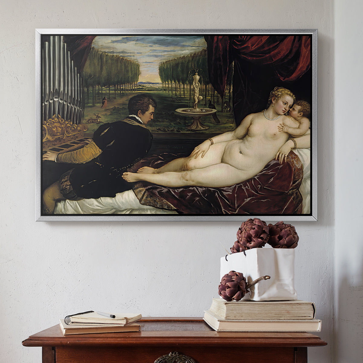 Venus with an Organist and Cupid, c. 1555 - Floater Framed Canvas Print