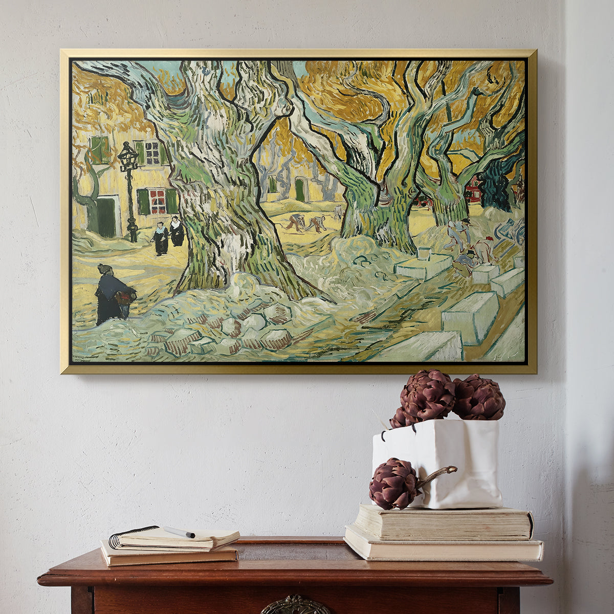 The Large Plane Trees (Road Menders at Saint-Rémy), 1889 - Floater Framed Canvas Print
