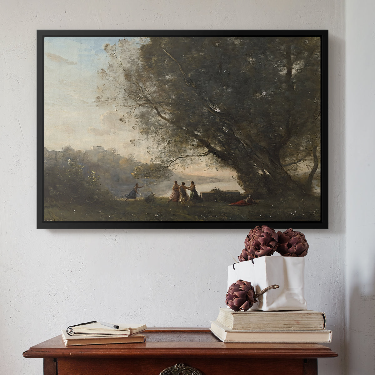 Dance Under the Trees at the Edge of the Lake, c. 1865-1870 - Floater Framed Canvas Print