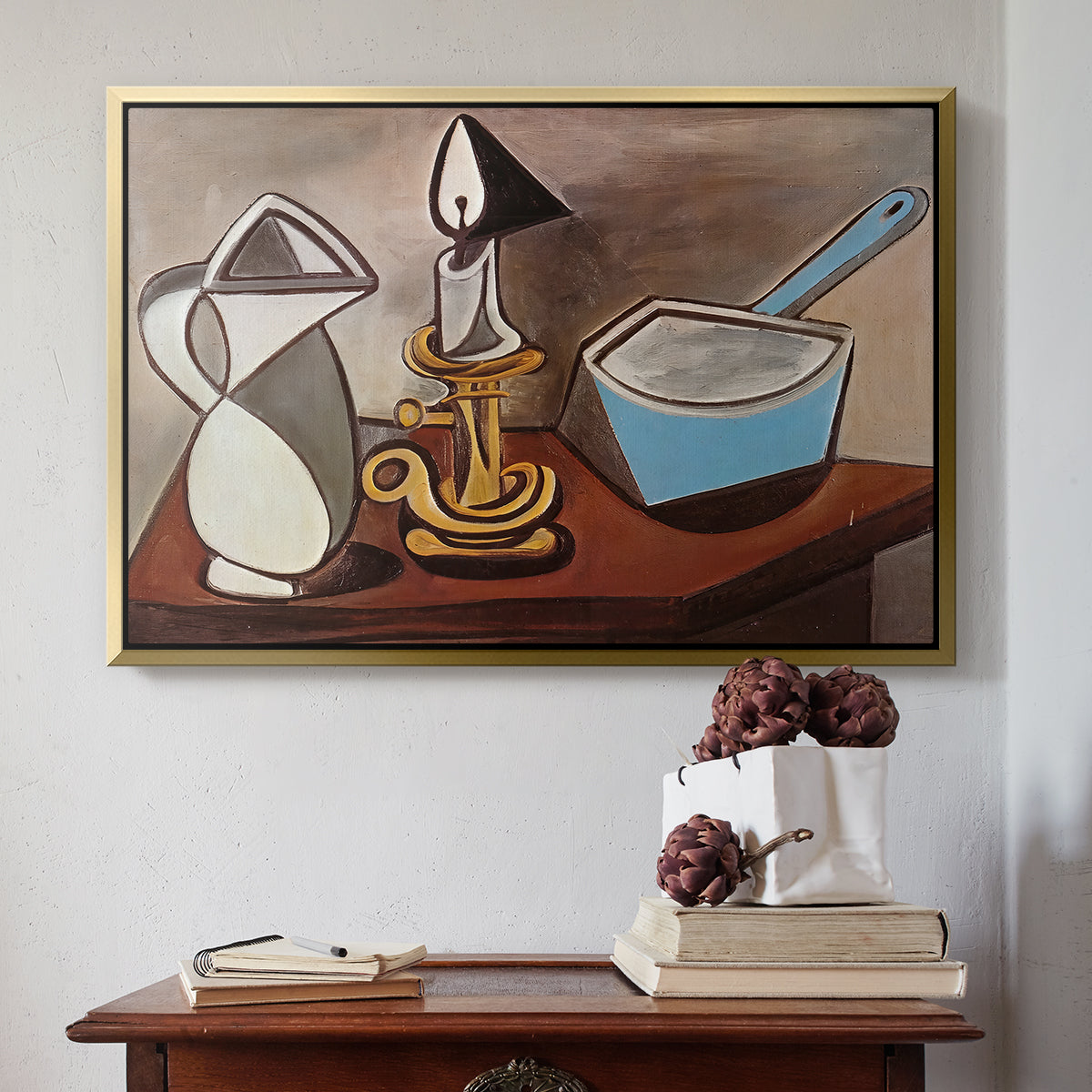 Jug, Candle, and Enamel Pan, 1950 - Floater Framed Canvas Print