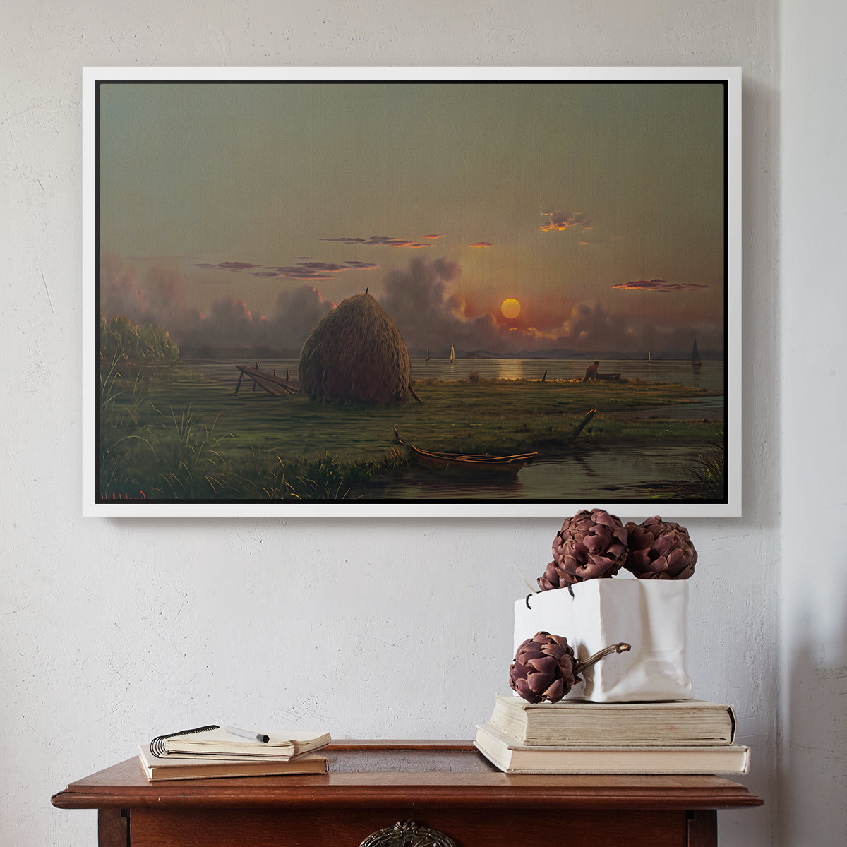 Haystack at Sunset, 1880 - Floater Framed Canvas Print