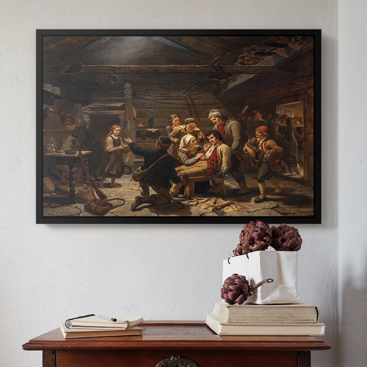 The Return of the Bear Hunter, 1856 - Floater Framed Canvas Print