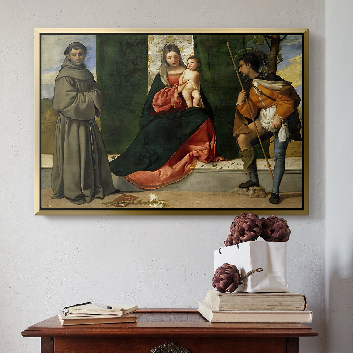 Madonna and Child with Saints Anthony of Padua and Roch, c. 1510 - Floater Framed Canvas Print