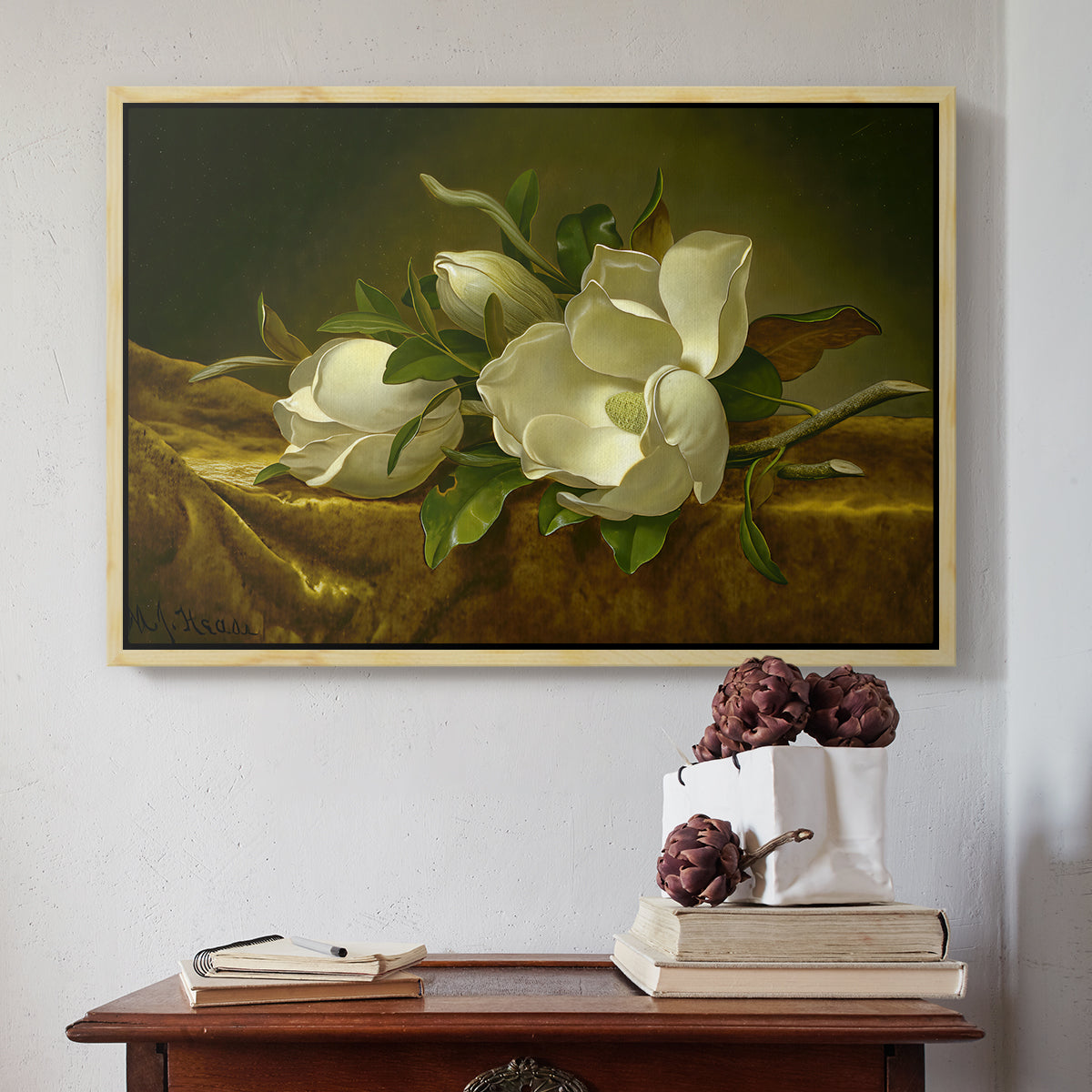 Magnolias on Gold Velvet Cloth, c. 1888-1890 - Floater Framed Canvas Print