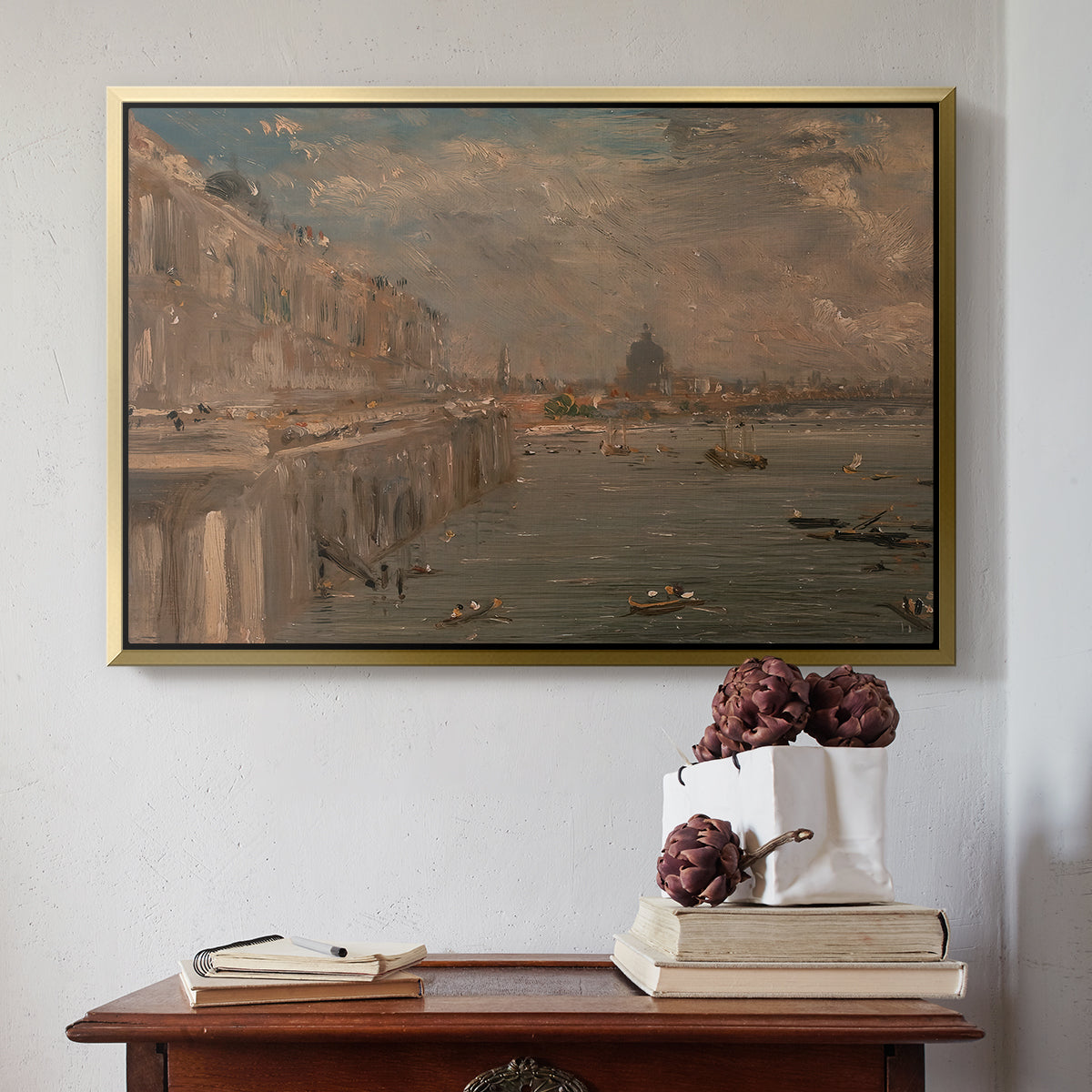 Somerset House Terrace from Waterloo Bridge, c. 1819 - Floater Framed Canvas Print