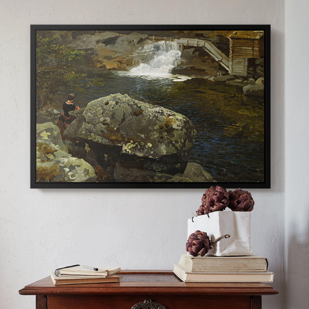 By the Mill Pond (En Mølledam), 1850 - Floater Framed Canvas Print