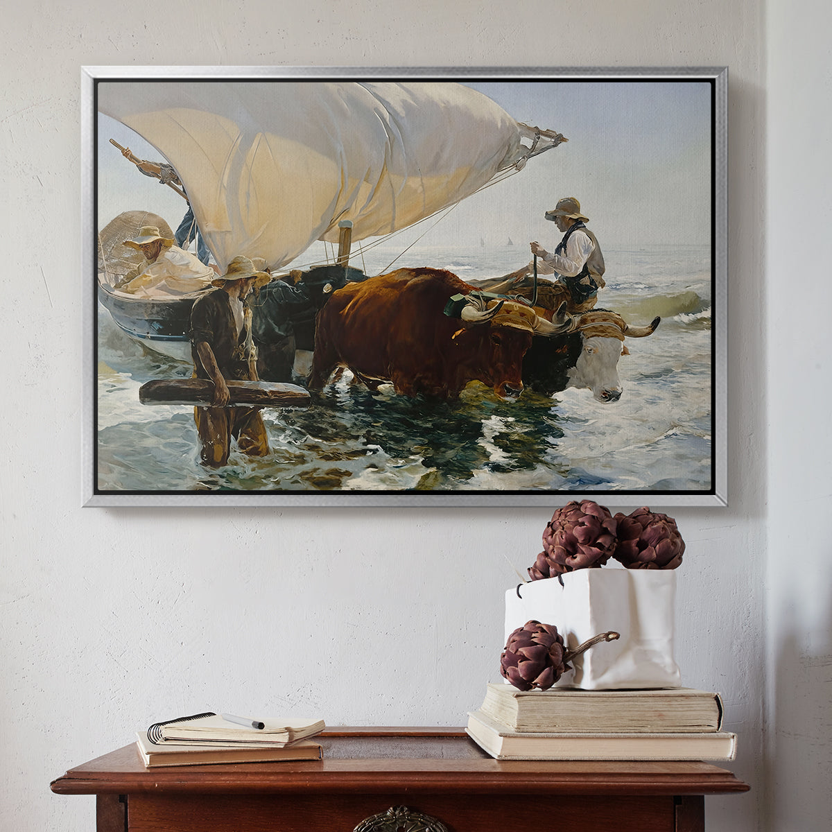 The Return from Fishing: Hauling the Boat, 1894 - Floater Framed Canvas Print
