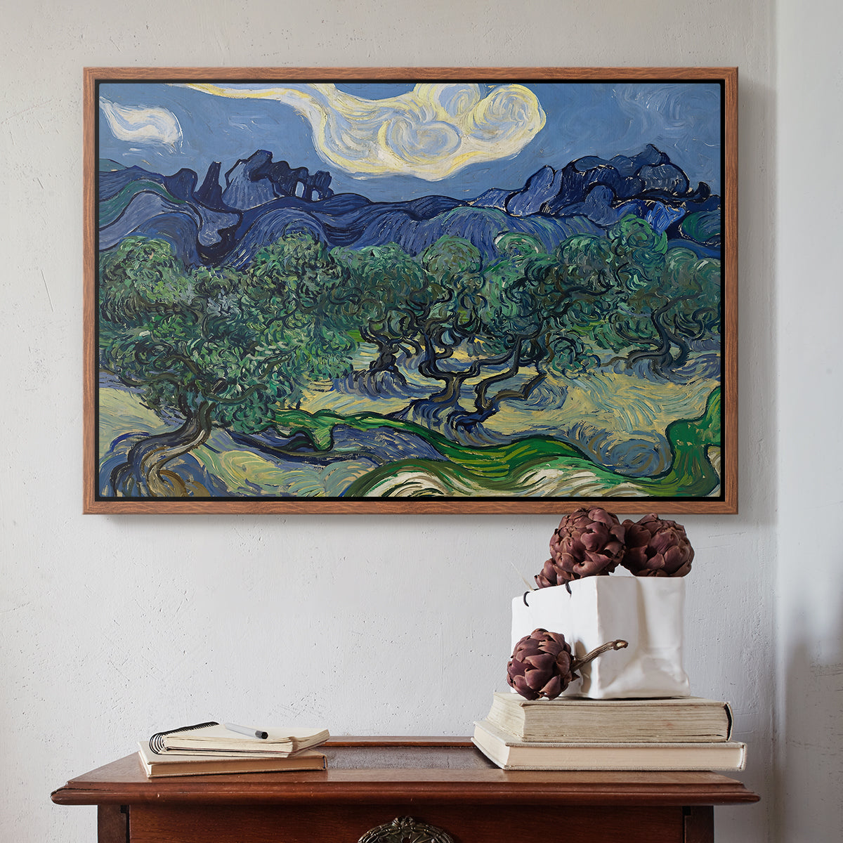 Olive Trees with the Alpilles in the Background, 1889 - Floater Framed Canvas Print
