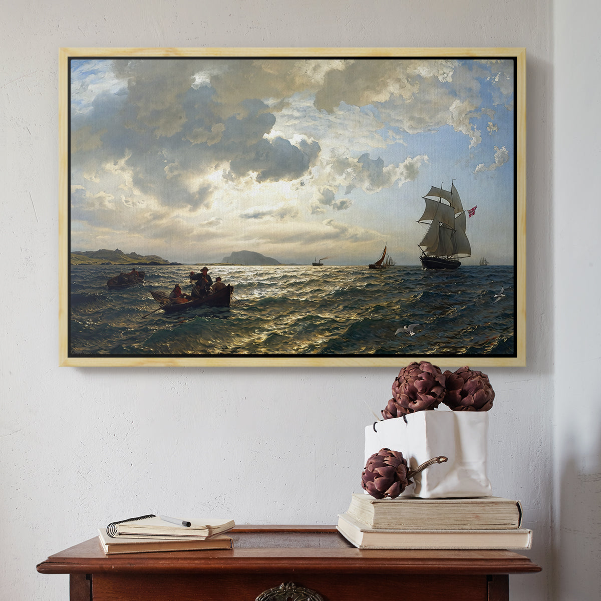 Fresh Breeze on the Norwegian Coast, 1876 - Floater Framed Canvas Print