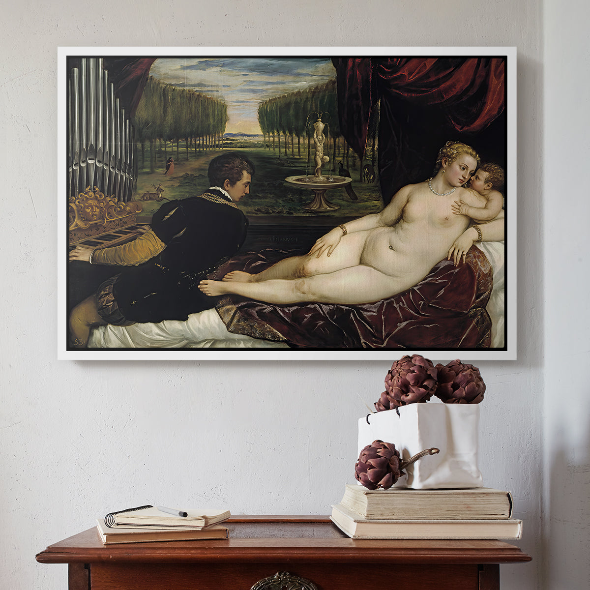 Venus with an Organist and Cupid, c. 1555 - Floater Framed Canvas Print