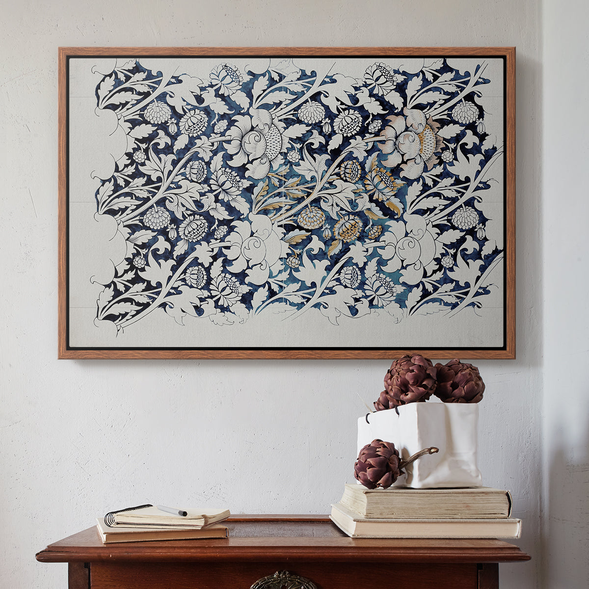 Watercolour for Printed Fabric Design: Wey, c. 1882-1883 - Floater Framed Canvas Print