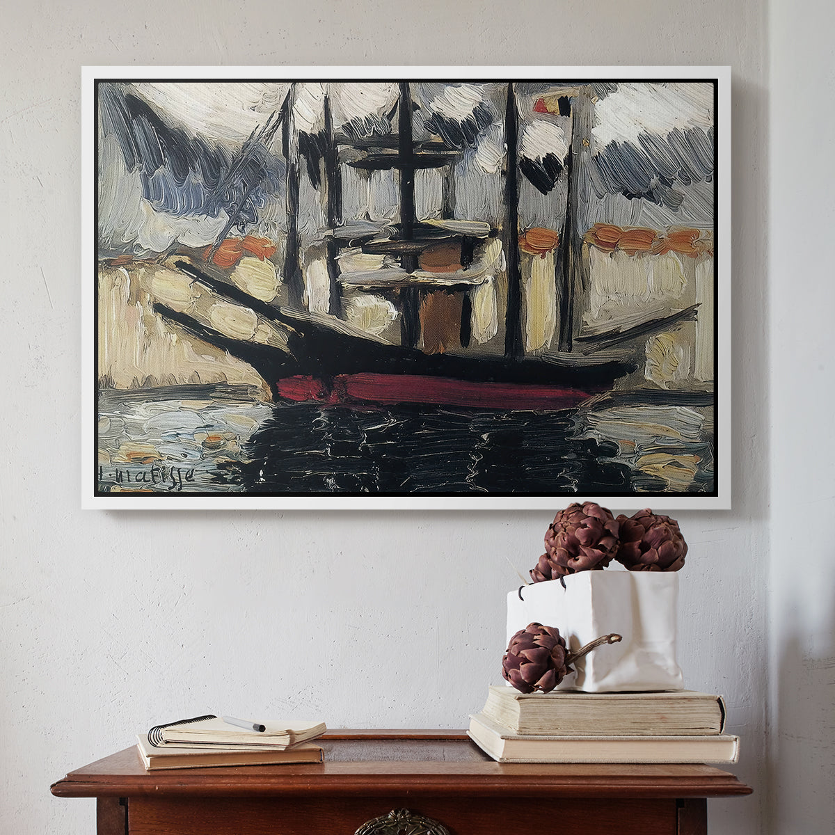 Two Boats Side by Side, Port of Marseilles, c. 1916 - Floater Framed Canvas Print