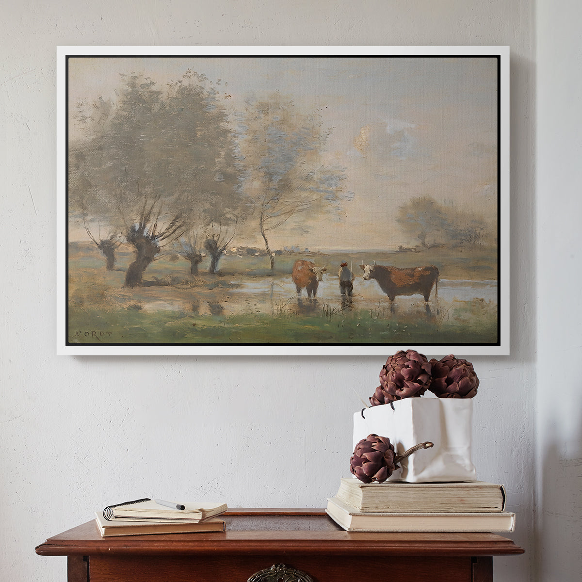 Cows in a Marshy Landscape, c. 1873-1874 - Floater Framed Canvas Print