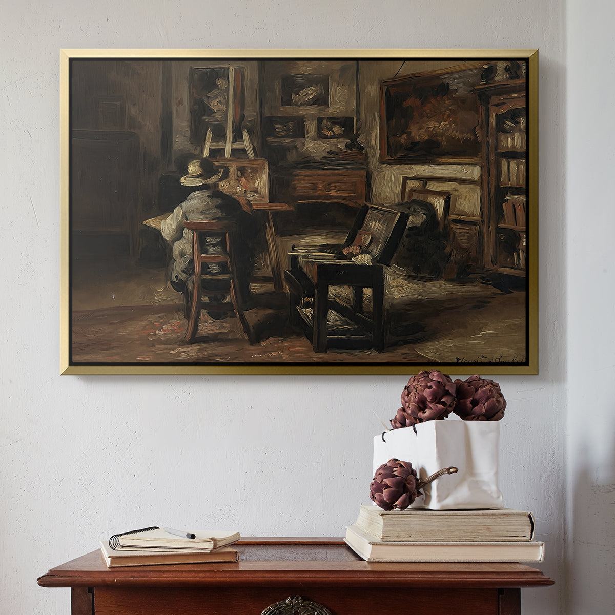 The Studio of Ferdinand De Braekeleer I, Father of the Painter, c. 1873-1885 - Floater Framed Canvas Print