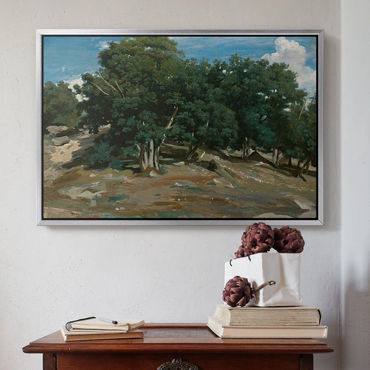 Fontainebleau: Oak Trees at Bas-Bréau, c. 1830-1835 - Floater Framed Canvas Print
